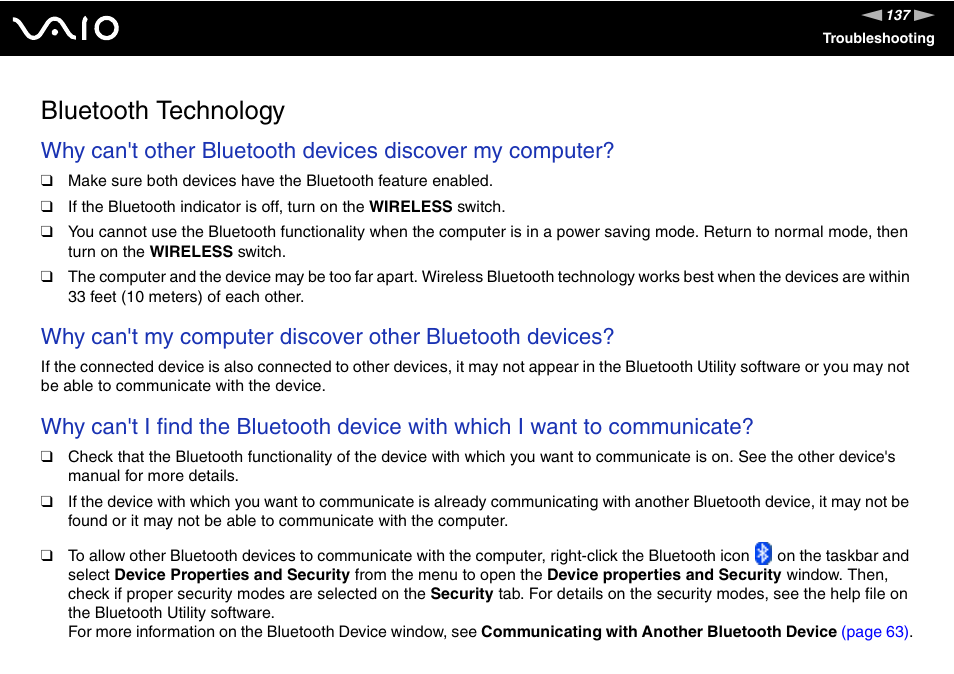 Bluetooth technology | Sony VGN-TX00 User Manual | Page 137 / 177