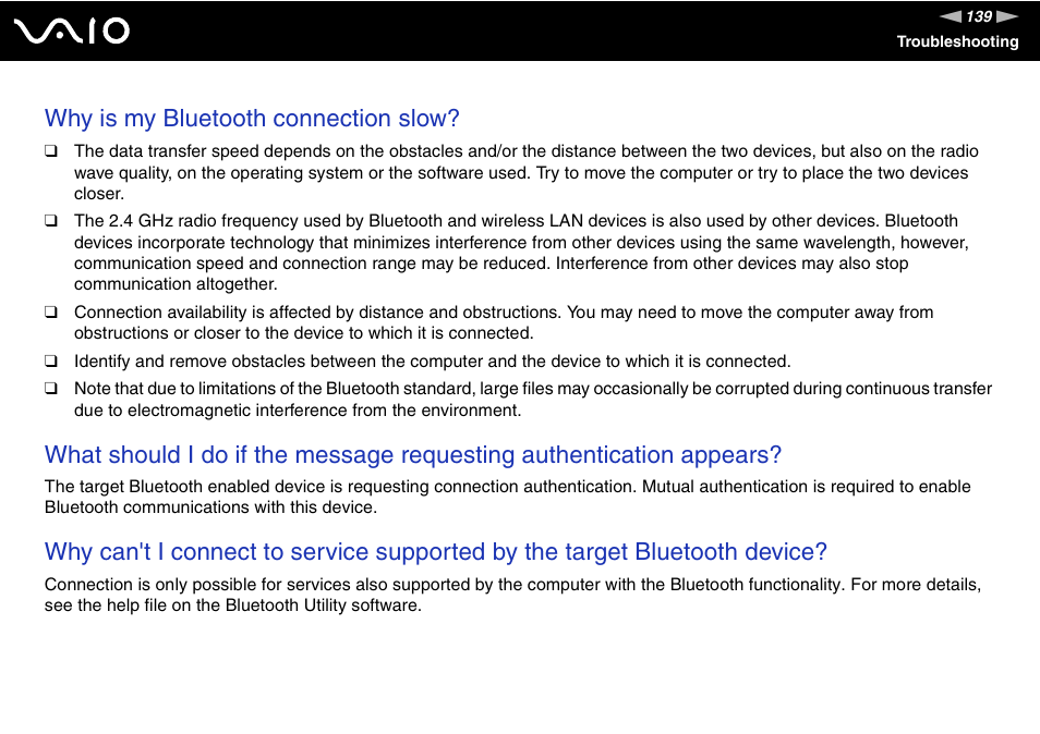 Why is my bluetooth connection slow | Sony VGN-TX00 User Manual | Page 139 / 177