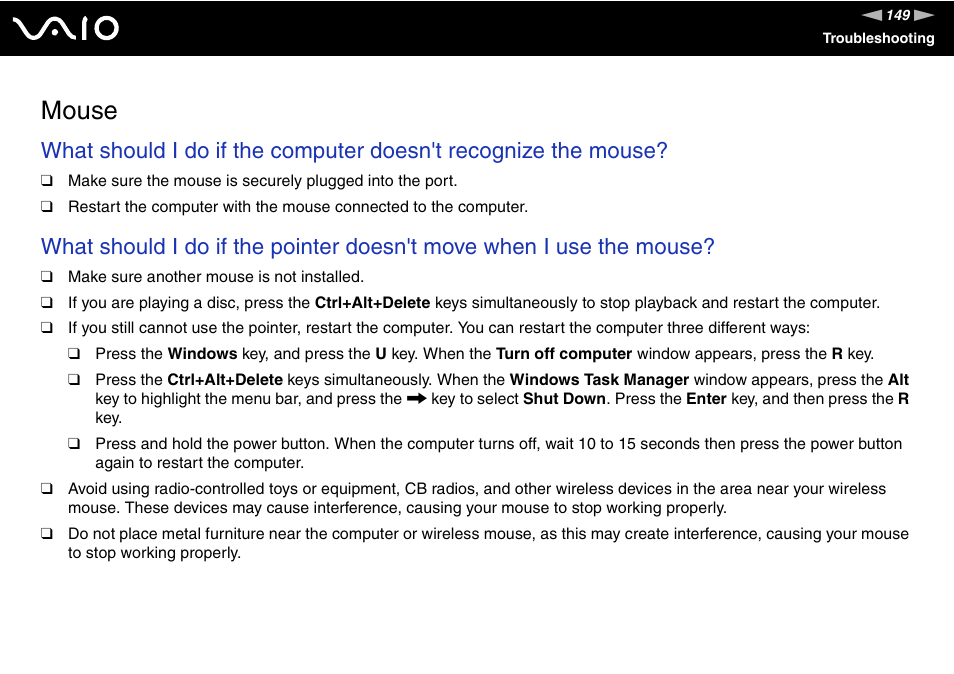 Mouse | Sony VGN-TX00 User Manual | Page 149 / 177