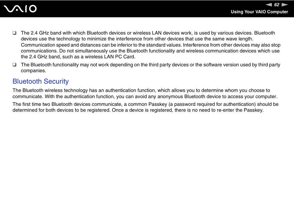 Bluetooth security | Sony VGN-TX00 User Manual | Page 62 / 177