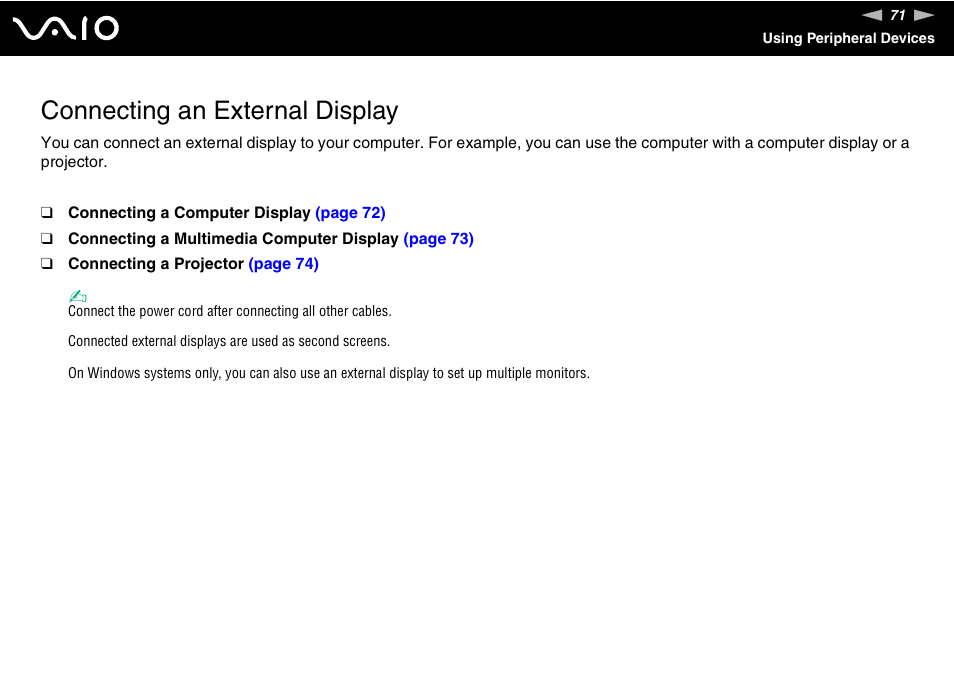 Connecting an external display | Sony VGN-TX00 User Manual | Page 71 / 177