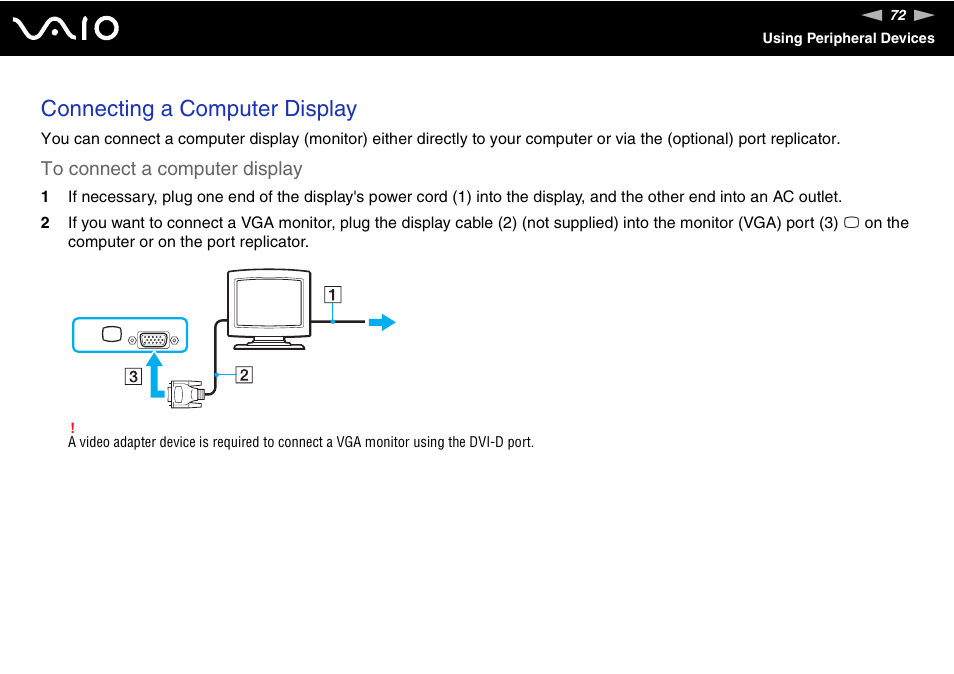 Connecting a computer display | Sony VGN-TX00 User Manual | Page 72 / 177