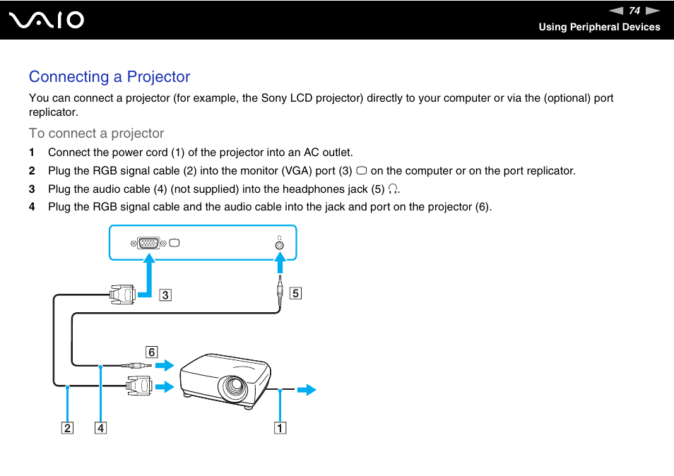 Connecting a projector | Sony VGN-TX00 User Manual | Page 74 / 177