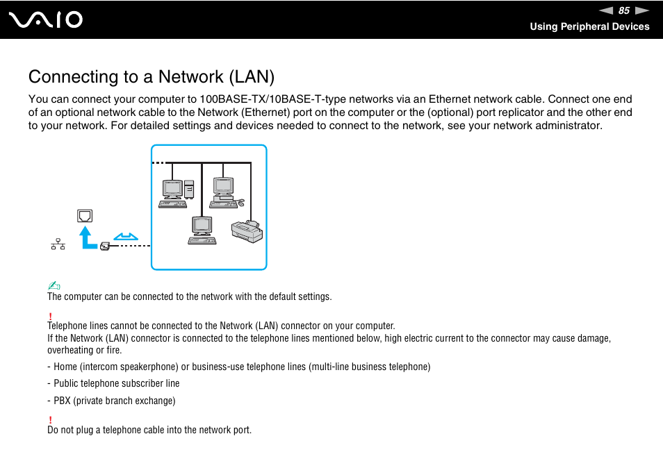 Connecting to a network (lan) | Sony VGN-TX00 User Manual | Page 85 / 177