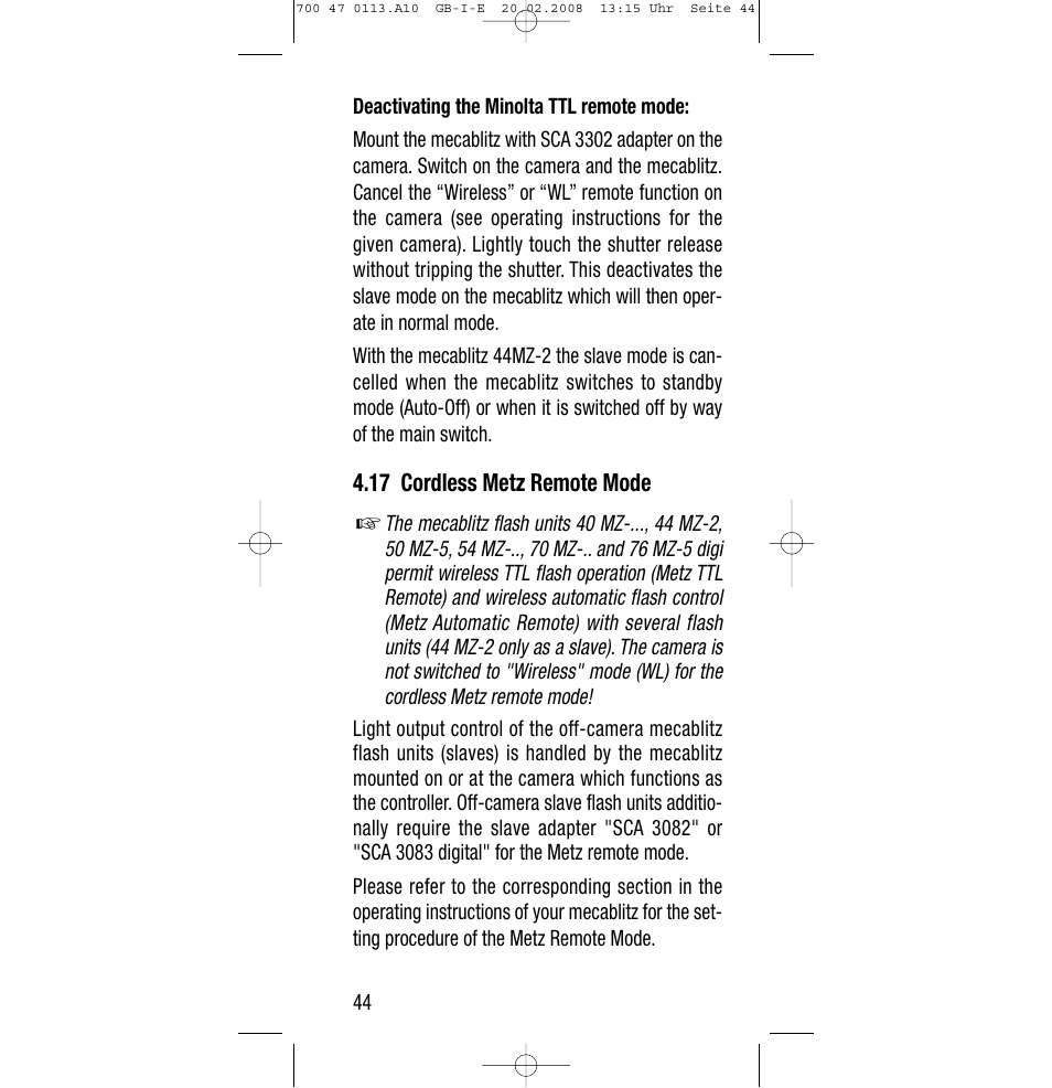 Sony Metz SCA 3302 M7 User Manual | Page 44 / 160