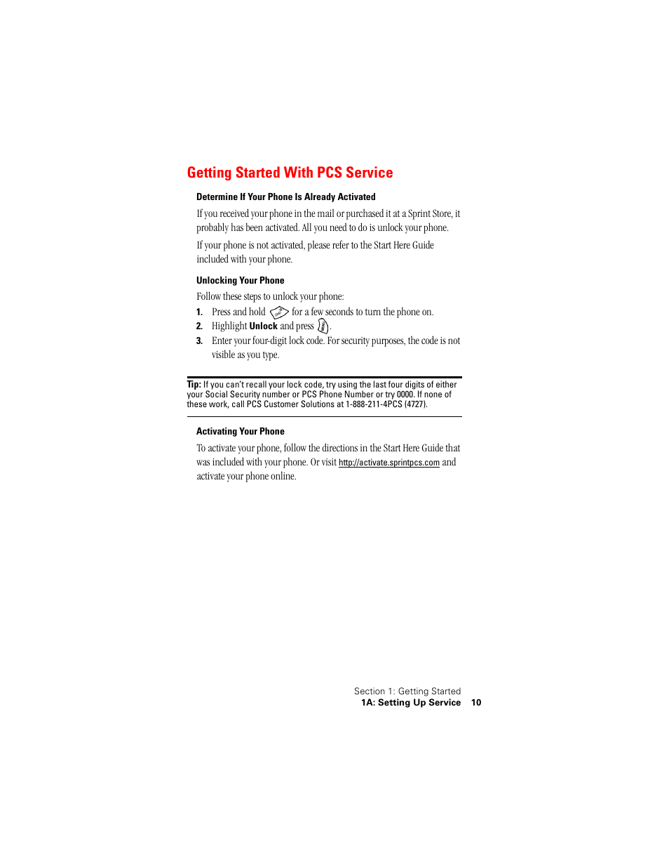 Getting started with pcs service | Samsung SPH-A500 User Manual | Page 11 / 136