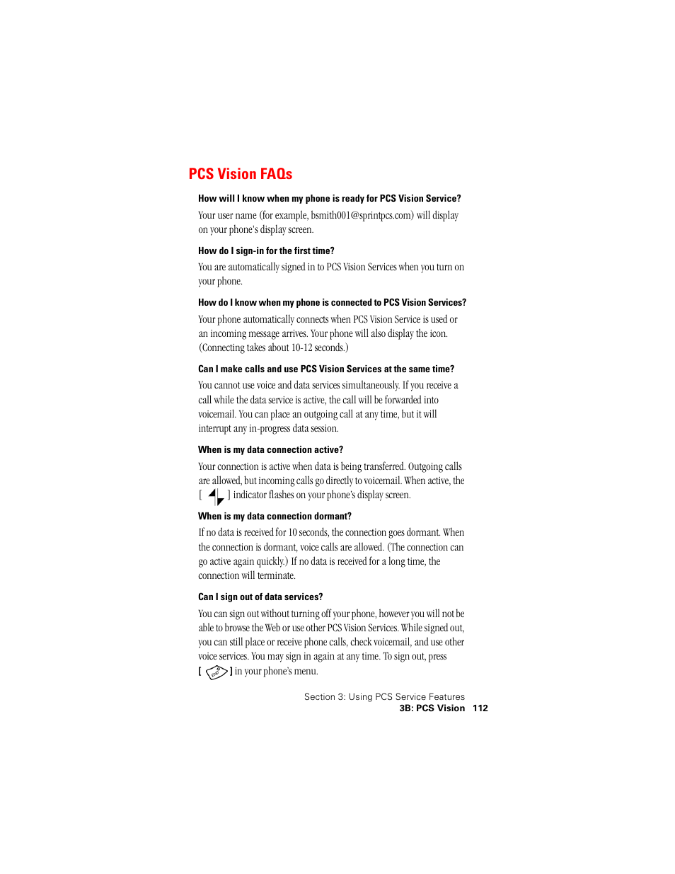 Pcs vision faqs | Samsung SPH-A500 User Manual | Page 113 / 136