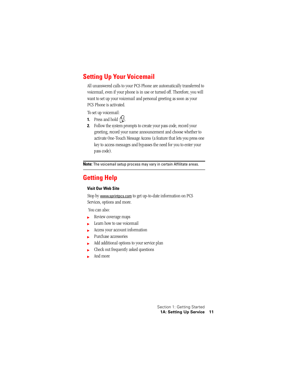 Setting up your voicemail, Getting help | Samsung SPH-A500 User Manual | Page 12 / 136