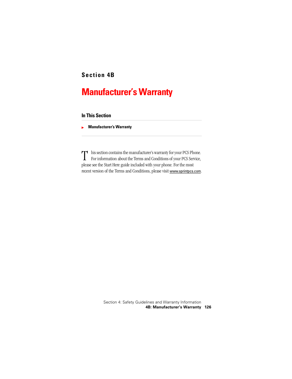 Manufacturer’s warranty | Samsung SPH-A500 User Manual | Page 127 / 136