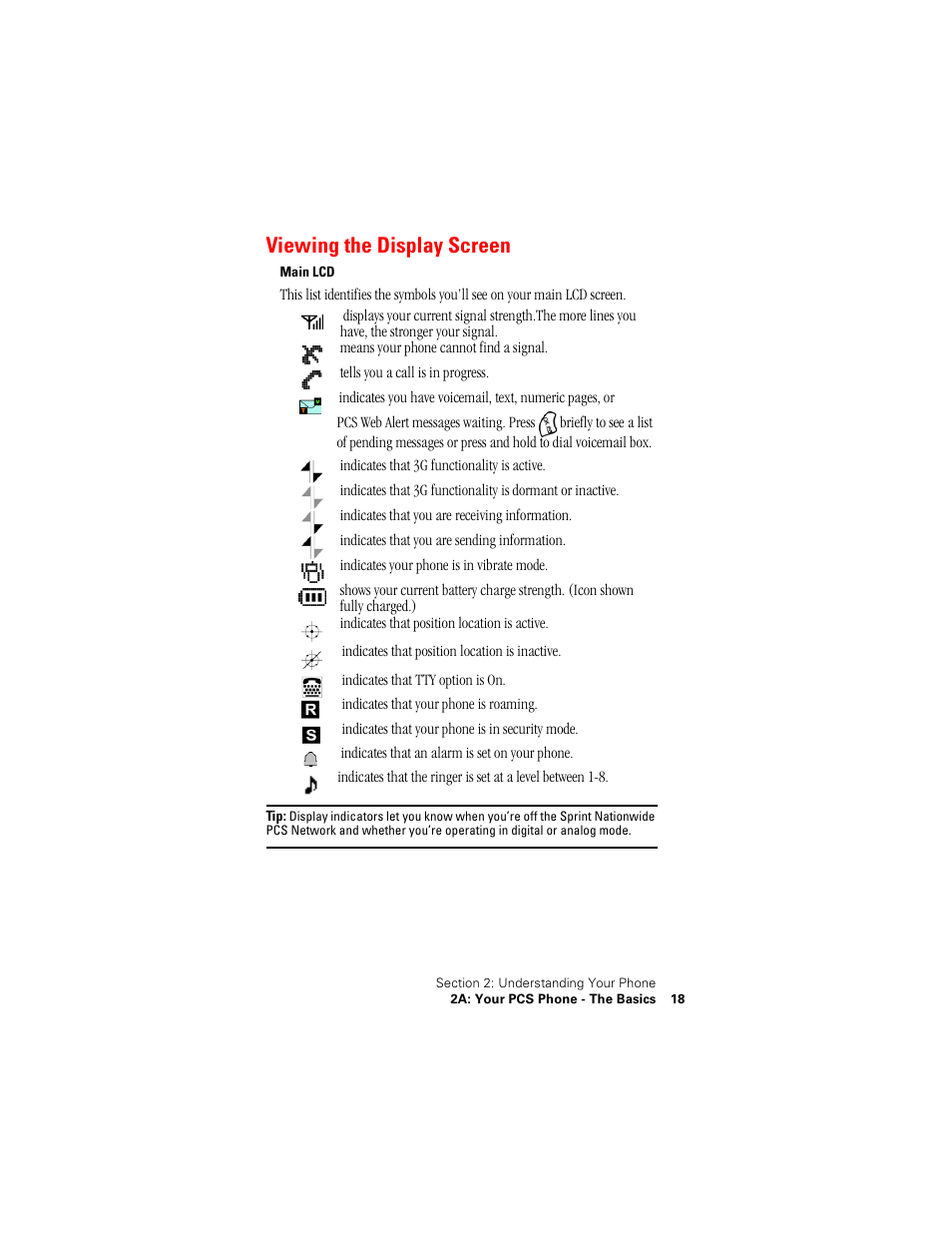 Viewing the display screen | Samsung SPH-A500 User Manual | Page 19 / 136
