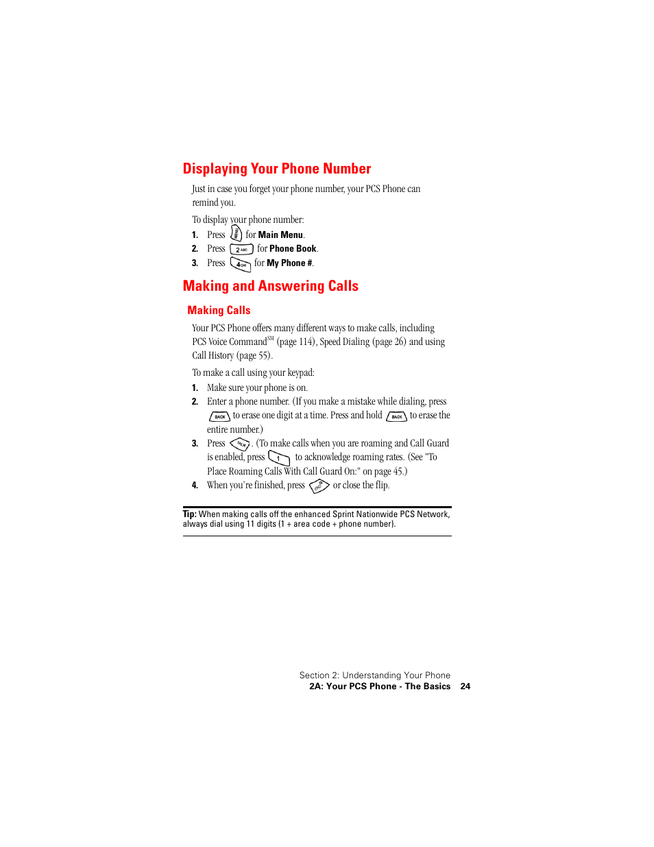 Displaying your phone number, Making and answering calls, Making calls | Samsung SPH-A500 User Manual | Page 25 / 136