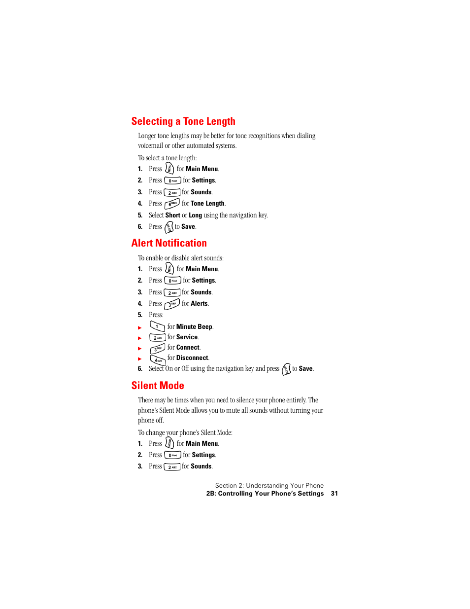 Selecting a tone length, Alert notification, Silent mode | Samsung SPH-A500 User Manual | Page 32 / 136