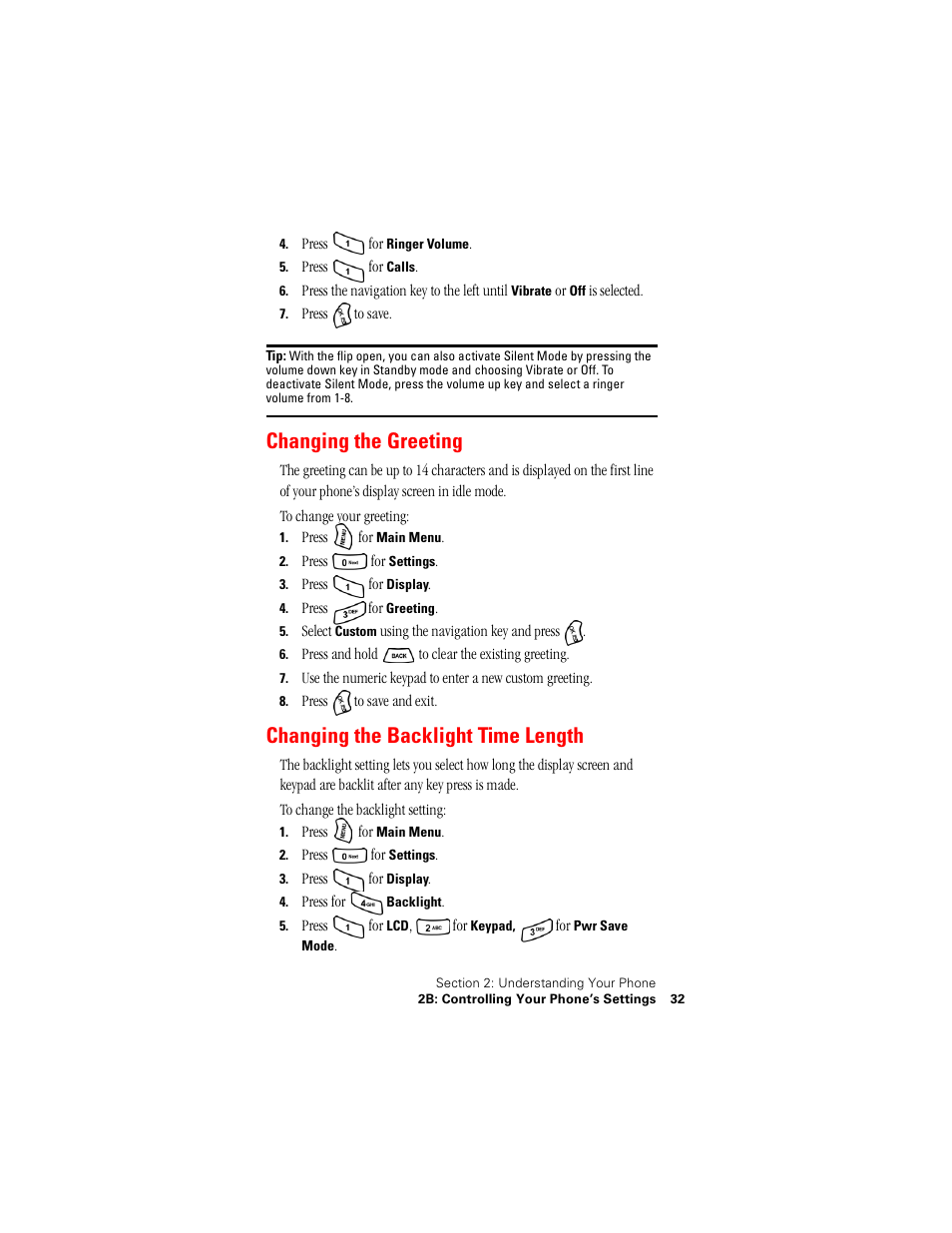 Changing the greeting, Changing the backlight time length | Samsung SPH-A500 User Manual | Page 33 / 136