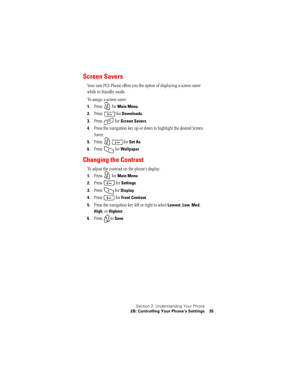 Screen savers, Changing the contrast | Samsung SPH-A500 User Manual | Page 36 / 136
