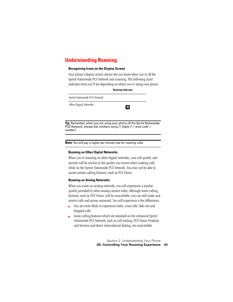 Understanding roaming | Samsung SPH-A500 User Manual | Page 44 / 136