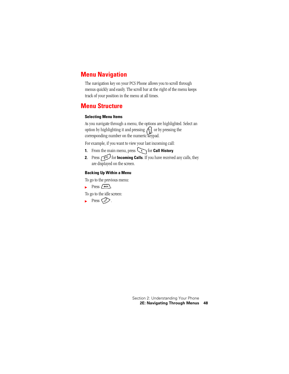 Menu navigation, Menu structure | Samsung SPH-A500 User Manual | Page 49 / 136