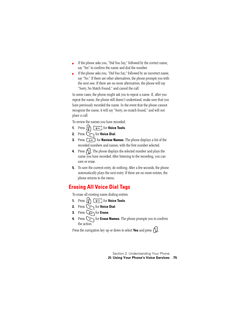Erasing all voice dial tags | Samsung SPH-A500 User Manual | Page 76 / 136