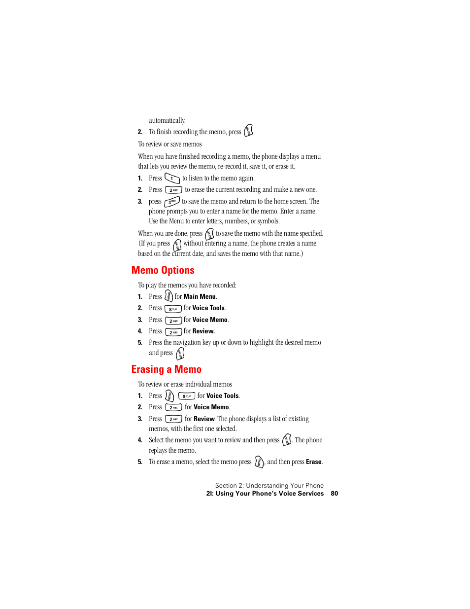 Memo options, Erasing a memo | Samsung SPH-A500 User Manual | Page 81 / 136