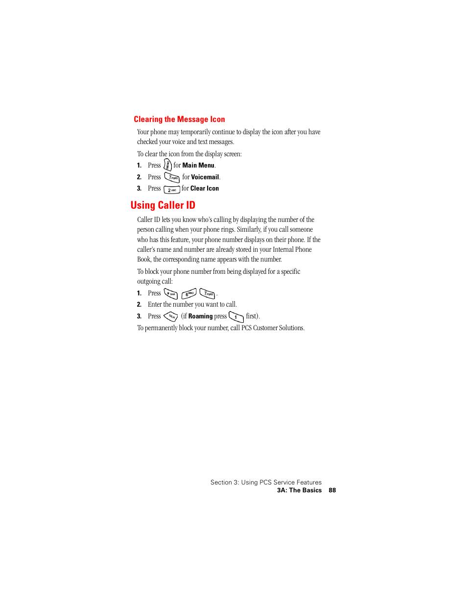 Clearing the message icon, Using caller id | Samsung SPH-A500 User Manual | Page 89 / 136