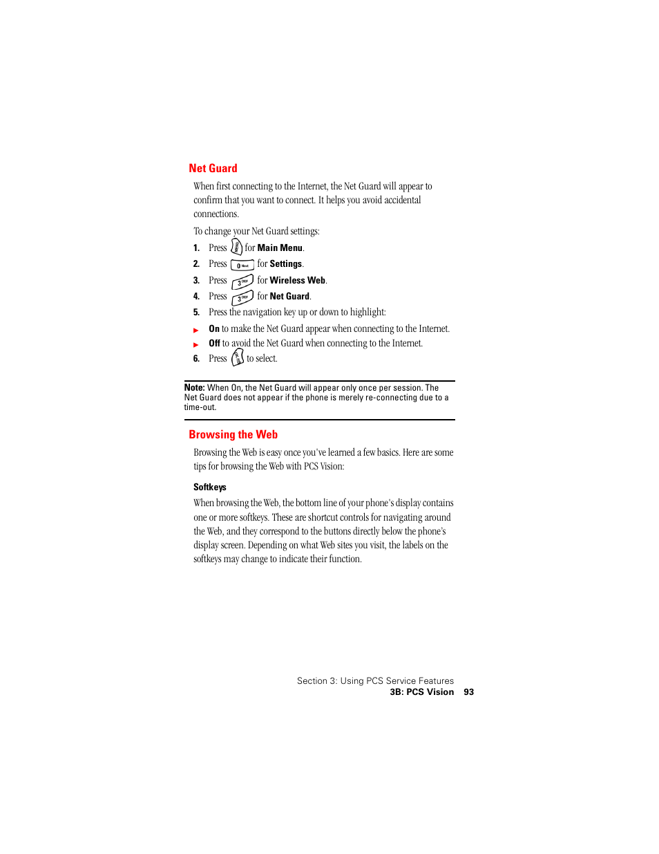 Net guard, Browsing the web | Samsung SPH-A500 User Manual | Page 94 / 136