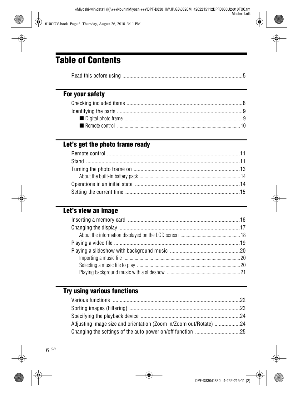 Sony S-FRAME DPF-D830 User Manual | Page 6 / 40