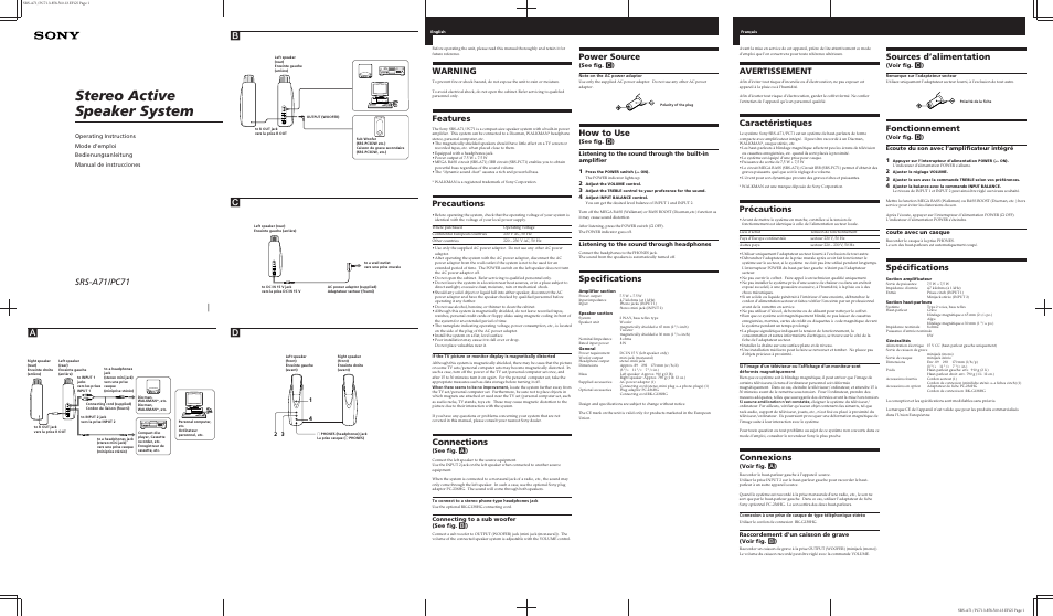 Sony SRS-A71 User Manual | 2 pages