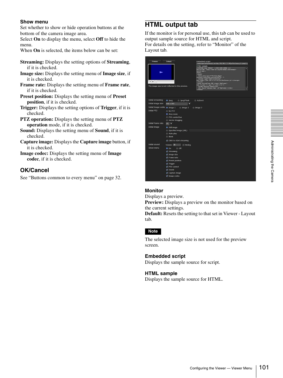 Html output tab, 101 f, Ok/cancel | Sony CH240 User Manual | Page 101 / 128
