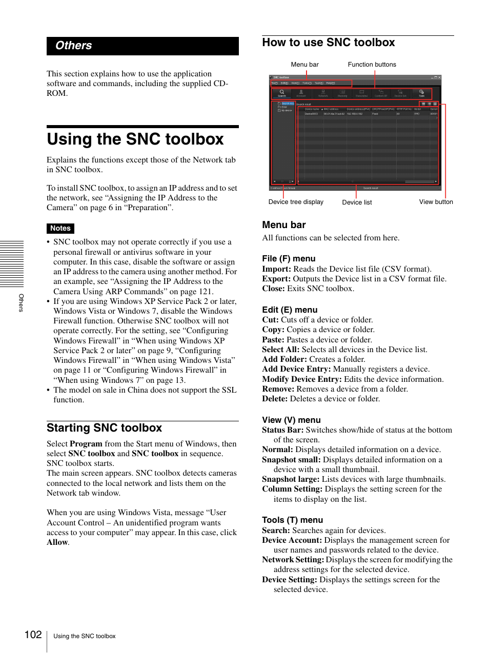 Others, Using the snc toolbox, Starting snc toolbox | How to use snc toolbox, Starting snc toolbox how to use snc toolbox | Sony CH240 User Manual | Page 102 / 128