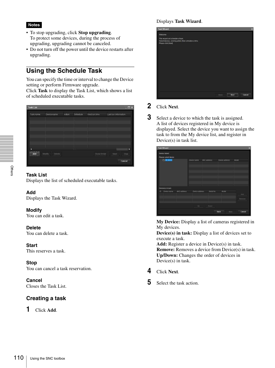 Using the schedule task | Sony CH240 User Manual | Page 110 / 128