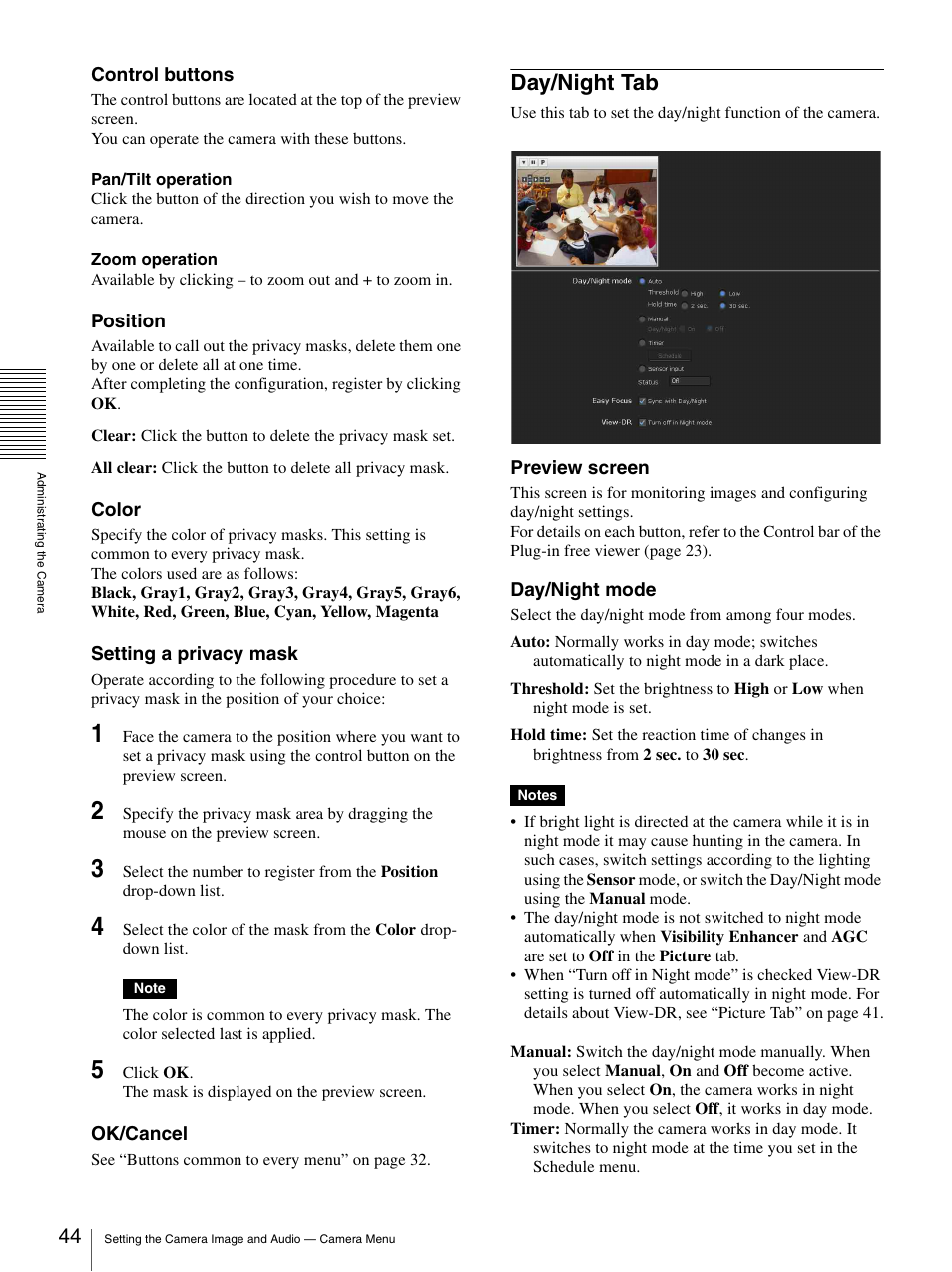 Day/night tab | Sony CH240 User Manual | Page 44 / 128