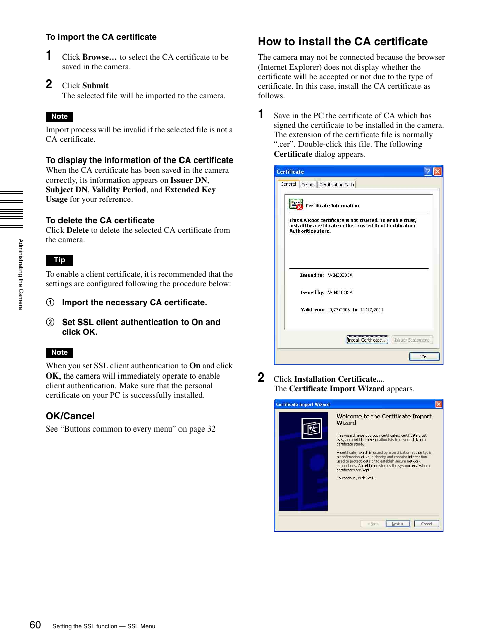 How to install the ca certificate | Sony CH240 User Manual | Page 60 / 128