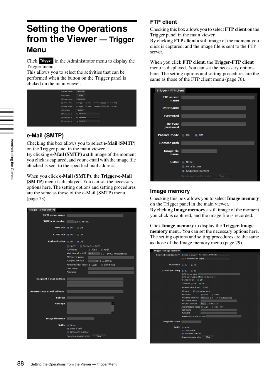 Setting the operations from the viewer, Trigger menu | Sony CH240 User Manual | Page 88 / 128