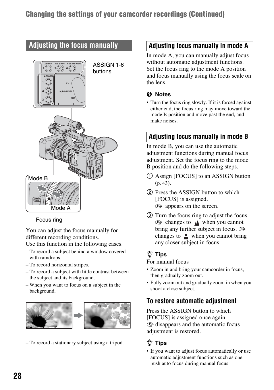 Adjusting the focus manually | Sony HVR-Z7E/Z7P User Manual | Page 28 / 146