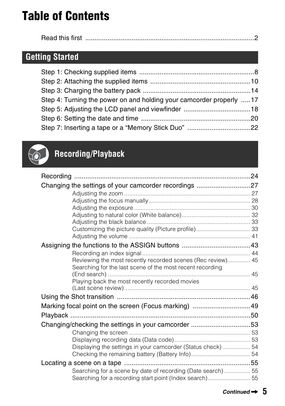 Sony HVR-Z7E/Z7P User Manual | Page 5 / 146