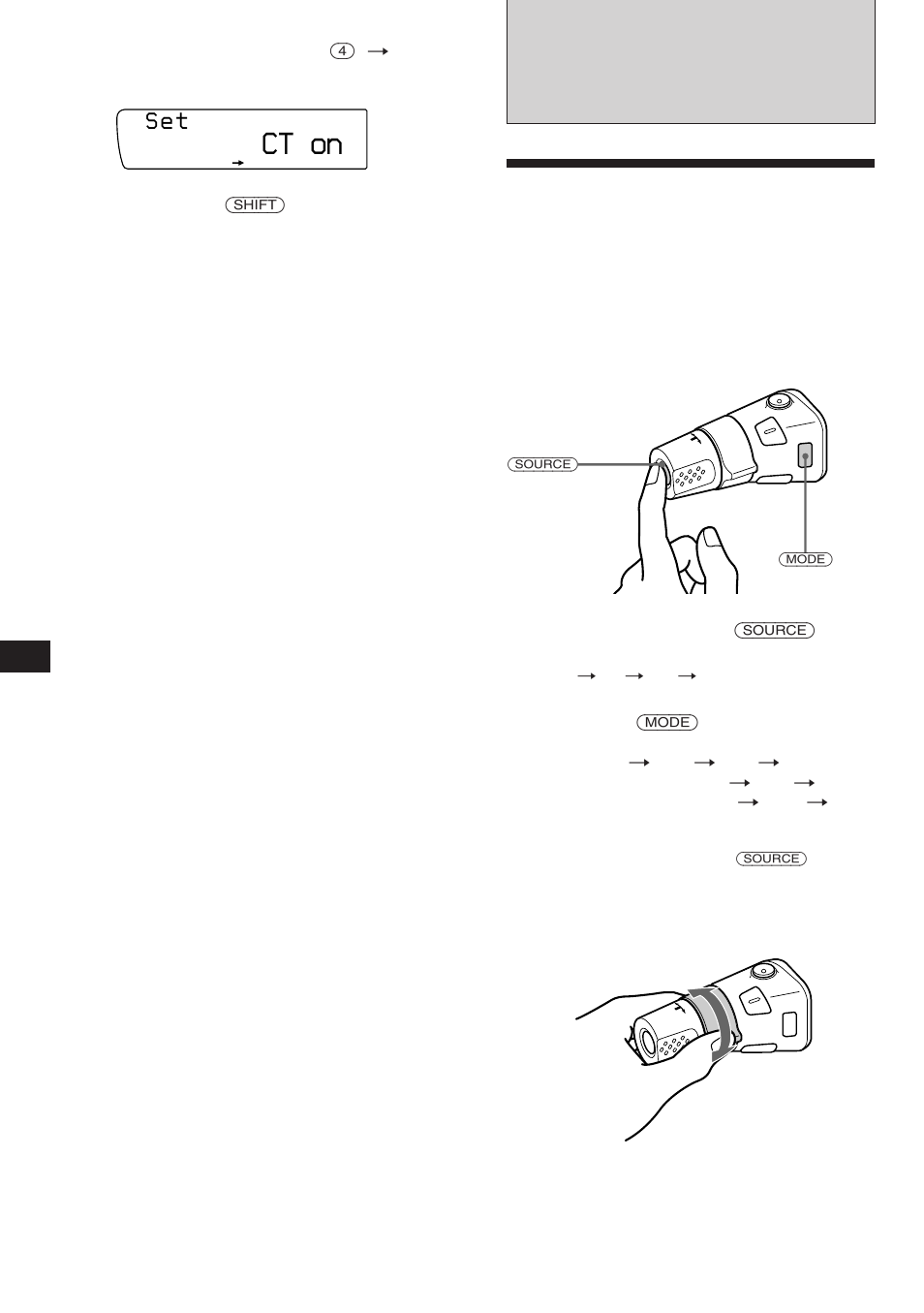 Outras funções, Utilização do telecomando rotativo, Ct on | S e t | Sony XR-C850RDS User Manual | Page 116 / 140