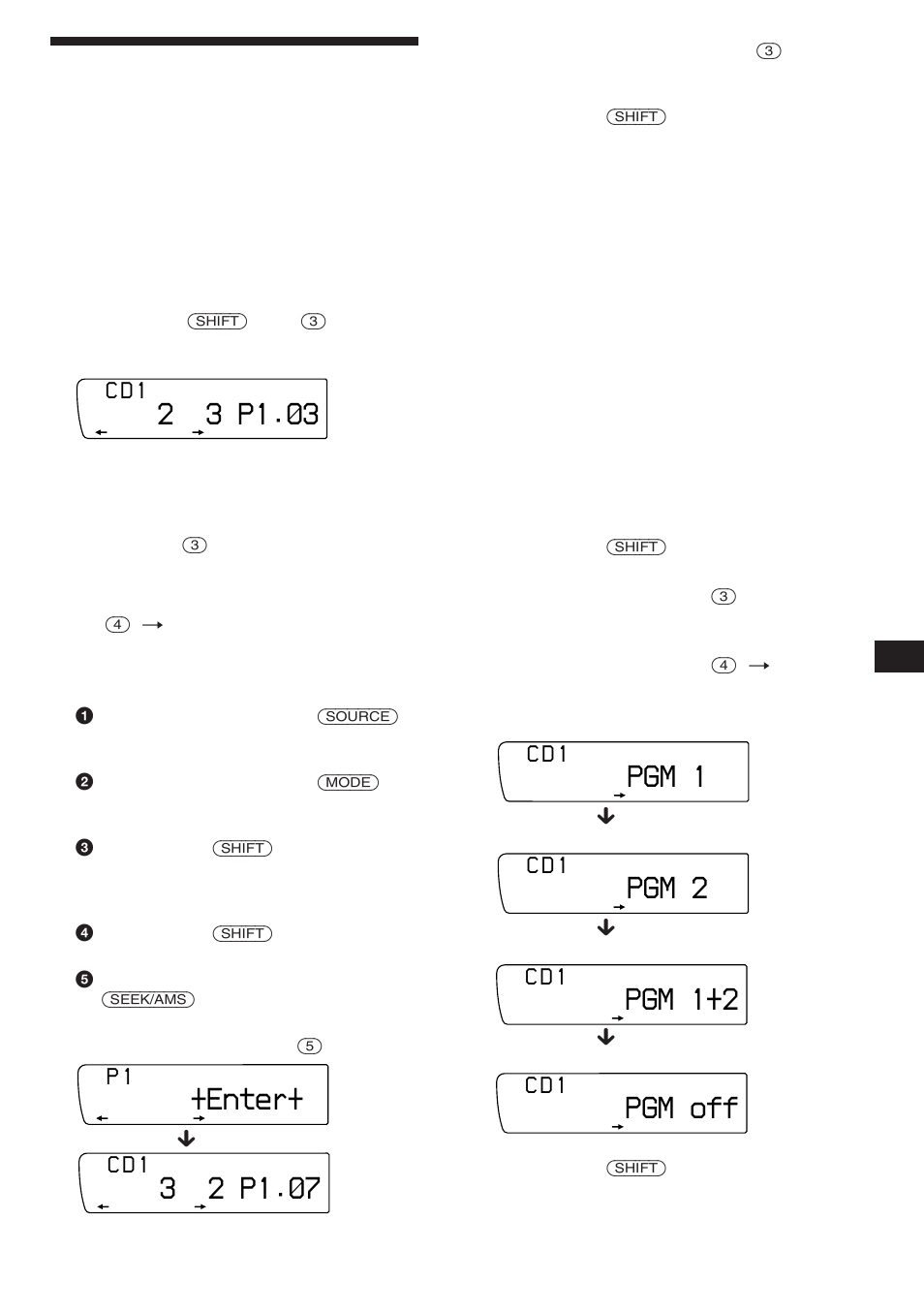 Criar um programa, 2 3 p1.‚3, Enter | 3 2 p1.‚7, Pgm 1, Pgm 2, Pgm 1+2, Pgm off, C d 1 | Sony XR-C850RDS User Manual | Page 121 / 140