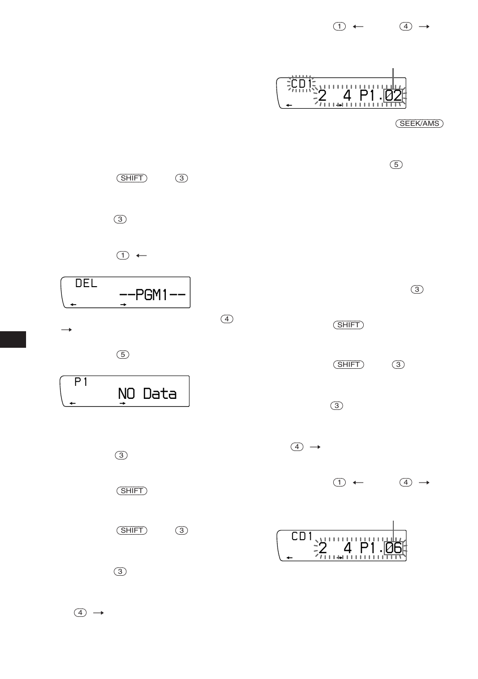 Pgm1, No data, 2 4 p1.‚2 | 2 4 p1.‚6, D e l, C d 1 | Sony XR-C850RDS User Manual | Page 122 / 140