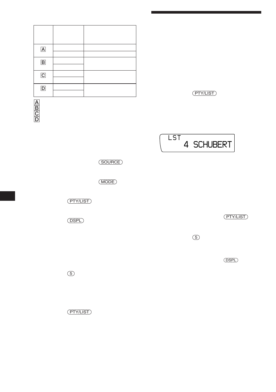 Localização de um disco pelo nome, 4 schubert, L s t | Sony XR-C850RDS User Manual | Page 124 / 140