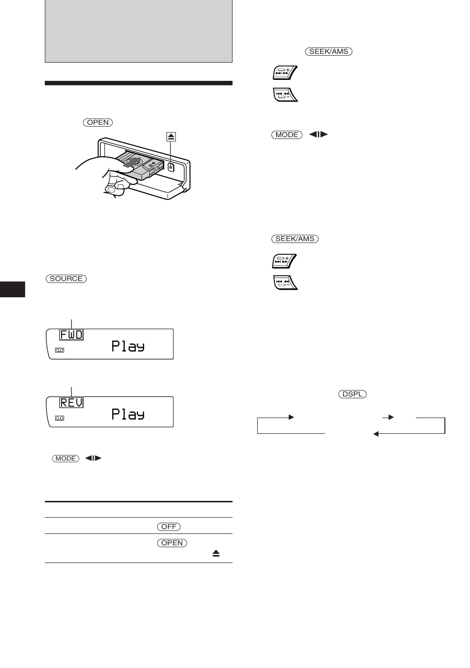 Reproductor de cassettes, Escucha de cintas 1, Play | F w d, R e v | Sony XR-C850RDS User Manual | Page 38 / 140