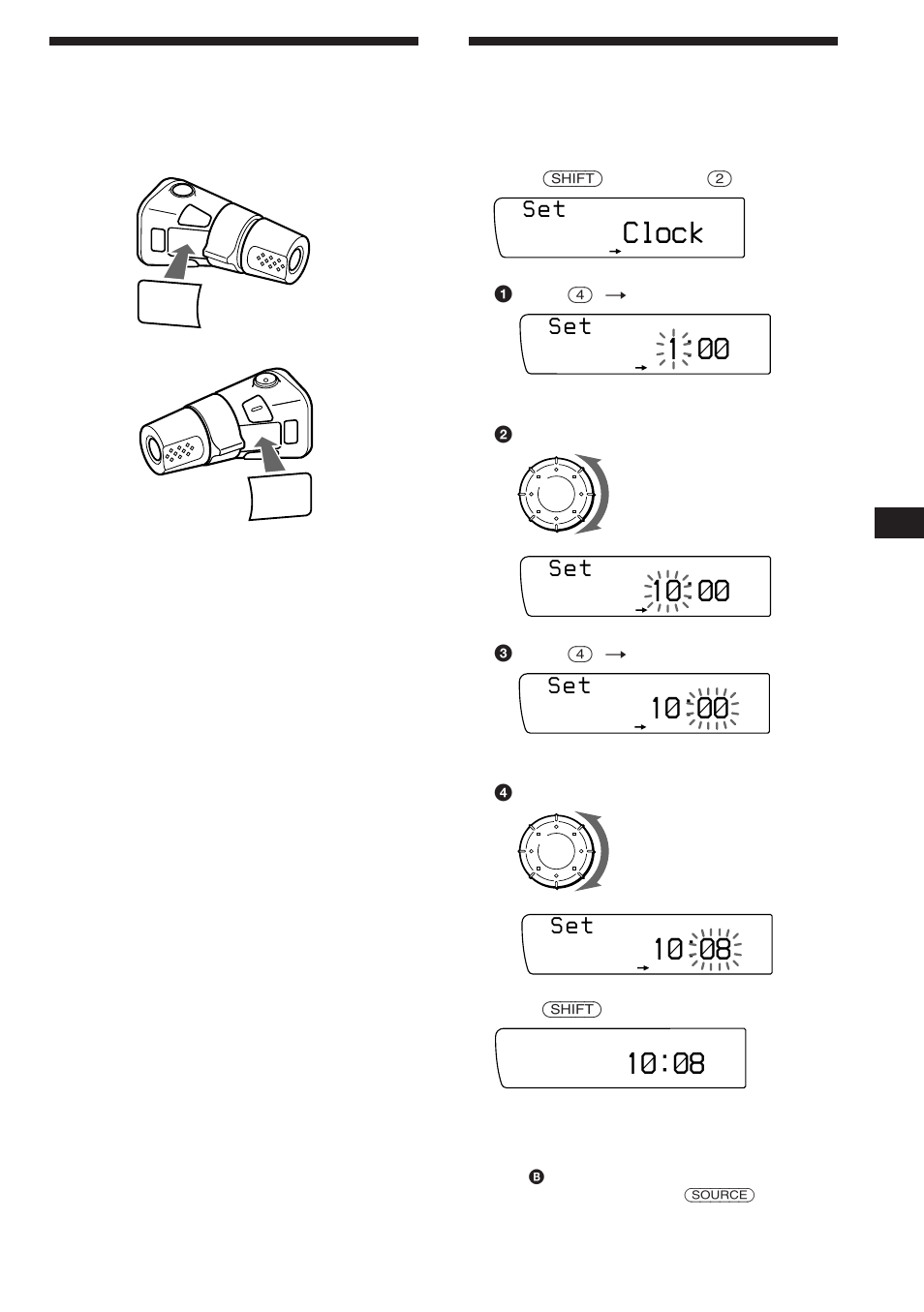 Preparing the rotary remote, Setting the clock, Clock | S e t | Sony XR-C850RDS User Manual | Page 5 / 140