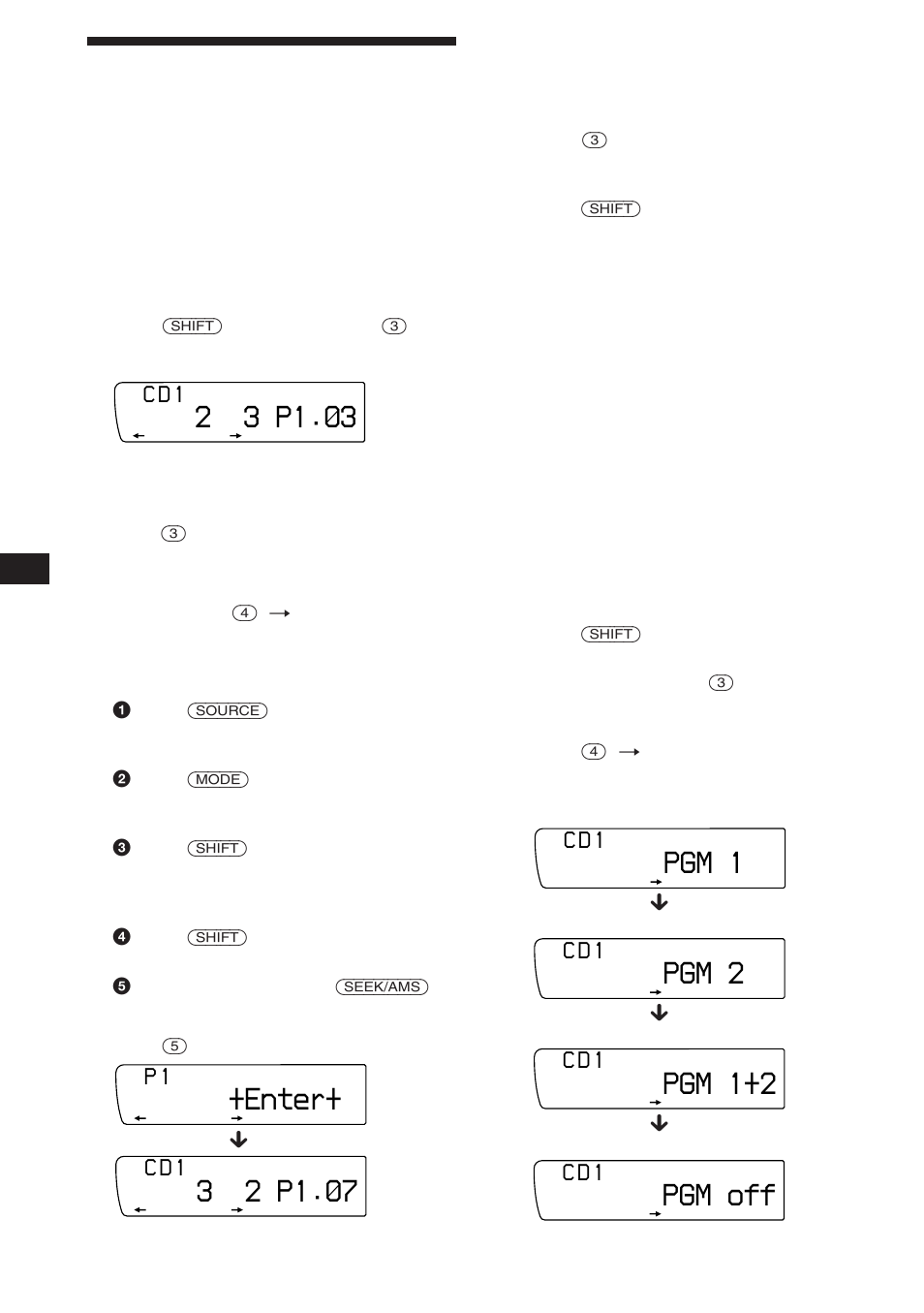 Creación de un programa, 2 3 p1.‚3, Enter | 3 2 p1.‚7, Pgm 1, Pgm 2, Pgm 1+2, Pgm off, C d 1 | Sony XR-C850RDS User Manual | Page 52 / 140