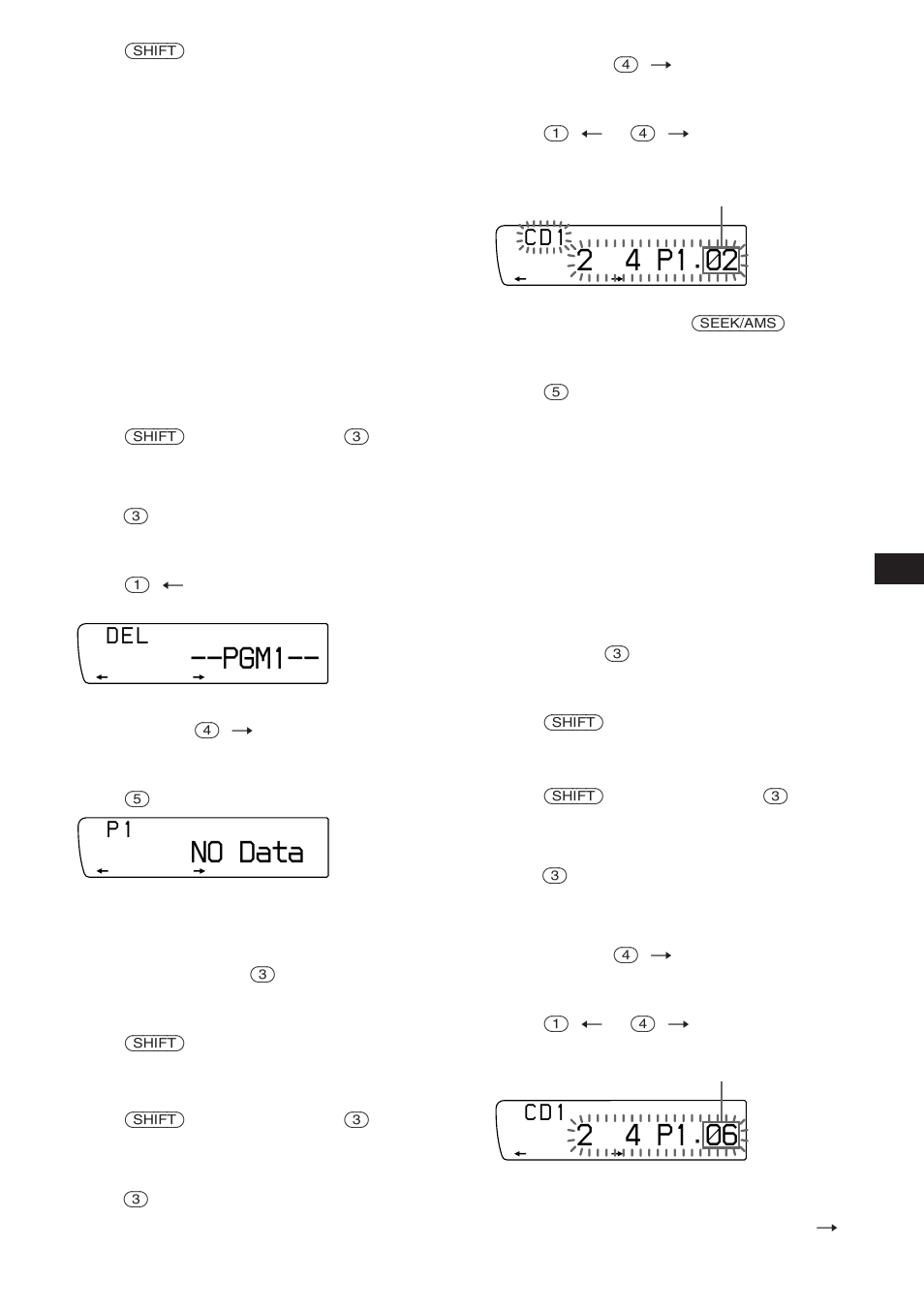 Pgm1, No data, 2 4 p1.‚2 | 2 4 p1.‚6, D e l, C d 1 | Sony XR-C850RDS User Manual | Page 53 / 140