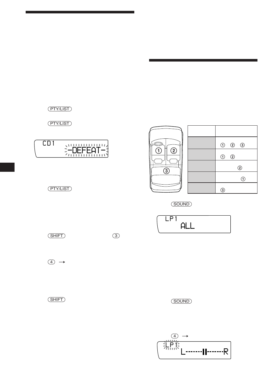 Selección de la posición de escucha, Defeat | Sony XR-C850RDS User Manual | Page 58 / 140