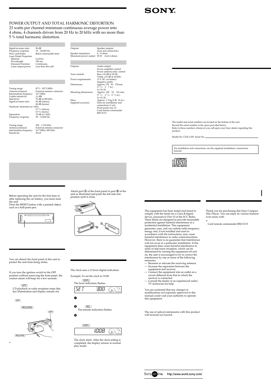 Sony CDX-L350 User Manual | 4 pages