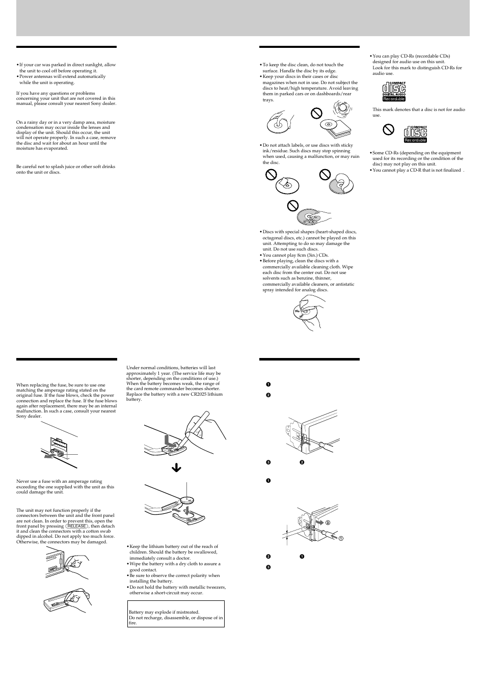 Additional information, Precautions, Removing the unit | Maintenance | Sony CDX-L350 User Manual | Page 2 / 4