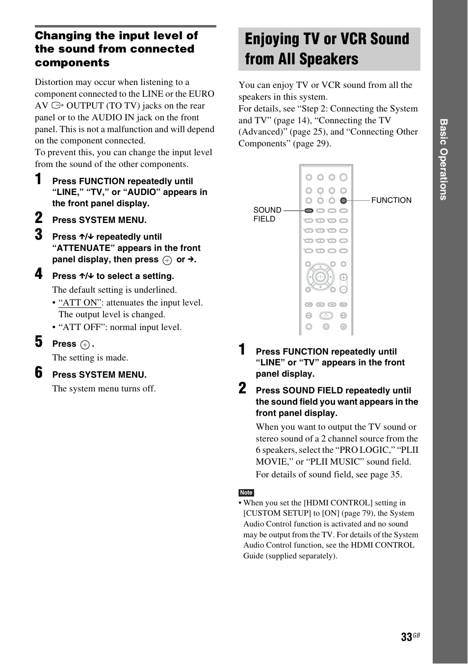 Enjoying tv or vcr sound from all speakers, Enjoying tv or vcr sound from all, Speakers | Sony DAV-DZ530 User Manual | Page 33 / 108