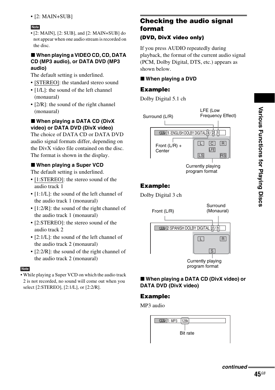 Checking the audio signal format | Sony DAV-DZ530 User Manual | Page 45 / 108