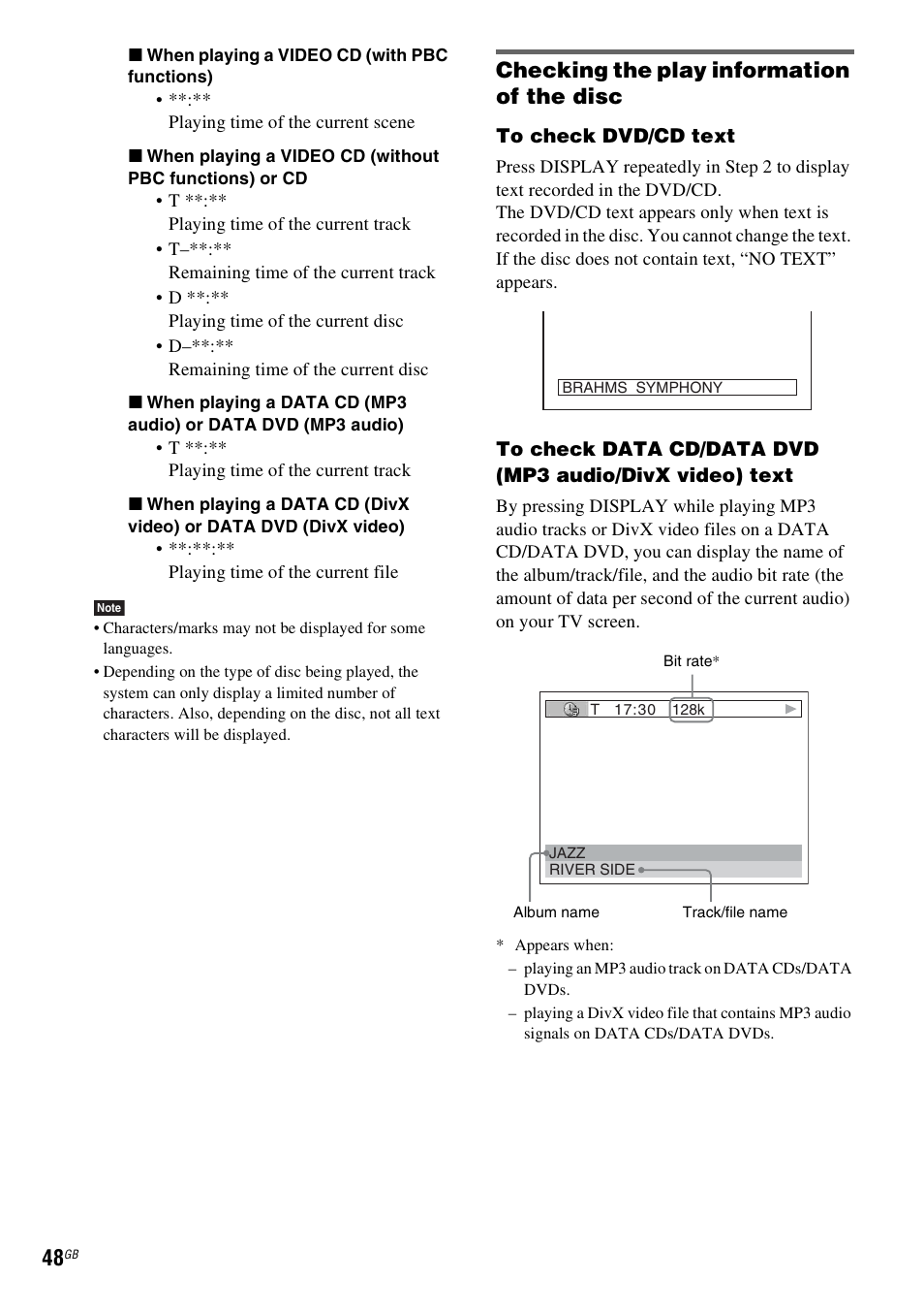 Checking the play information of the disc | Sony DAV-DZ530 User Manual | Page 48 / 108