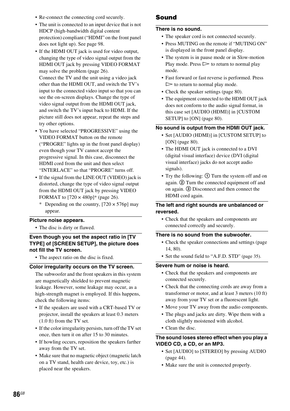 Sound | Sony DAV-DZ530 User Manual | Page 86 / 108