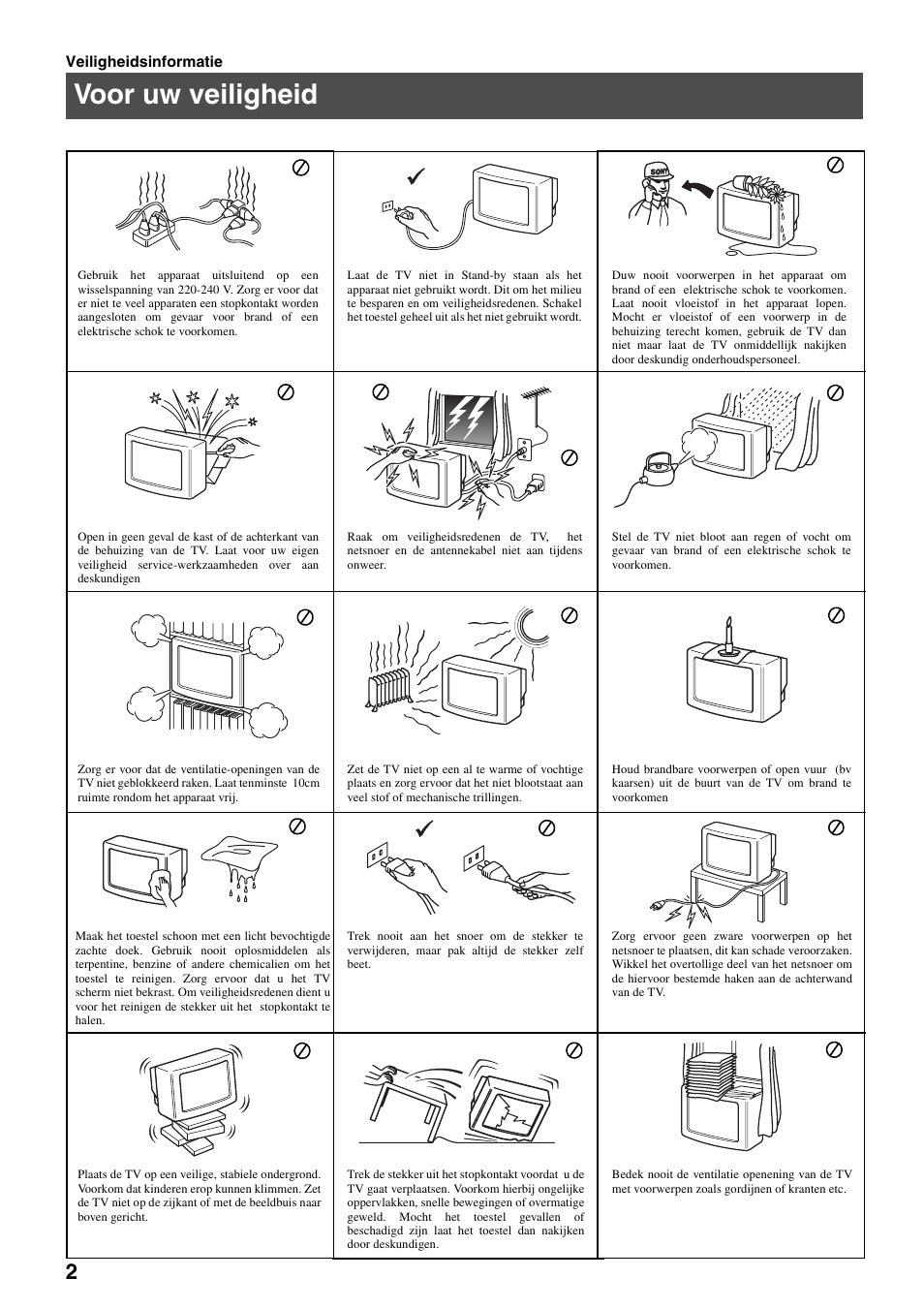 Voor uw veiligheid | Sony FD Trinitron KV-32FX65 B User Manual | Page 112 / 140